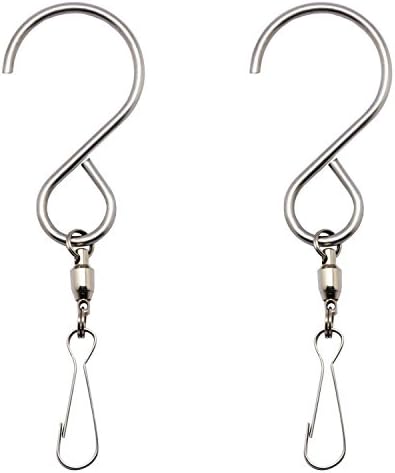 2-Pack Smooth Spinning Swivel Clips Hanging Hooks for Wind Chime Mobile Spinner Hangers Crystal Twister Rotating Display S Hooks(3.2 inches Long)