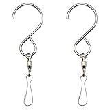 2-Pack Smooth Spinning Swivel Clips Hanging Hooks For Wind Chime Mobile Spinner Hangers Crystal Twister Rotating Display S Hooks( 3.2 inches Long)
