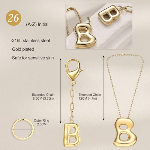 COTATI Gold Plated Bubble Letter Keychain for Women Initial Monogram Pendant Charm Keychains for Bag Handbags Purse