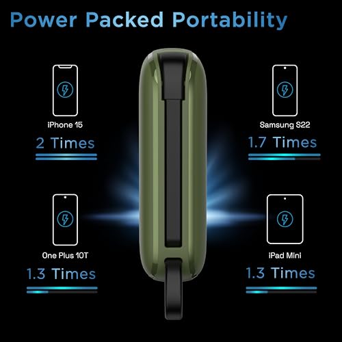 Image of URBN 10000 mAh Nano Link Power Bank with in-Built USB-C Cable| 22.5W Fast Charging | Type C PD (Input& Output) | Made in India | Two Way Fast Charge | for iPhone, Android & More (Camo)