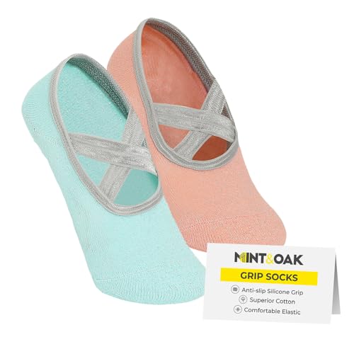 Image of Mint & Oak Pilates Socks with Grips for Women, Ankle Length Non-Slip Yoga Socks, Cotton Ideal For Yoga, Pilates, Gym, Workout, Cute Women's Gift