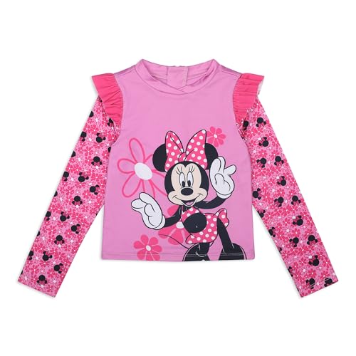 Image of Disney Minnie Mouse Stitch Girls UPF 50+ Long Sleeve Rash Guard and Bikini 2-Piece Swimsuit Set for Toddler to Big Kids
