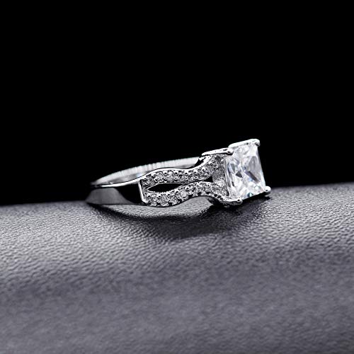 Uloveido Silver Color Princess Square Cubic Zirconia Crystal Wedding Engagement Ring Women's Day Gift WX0263