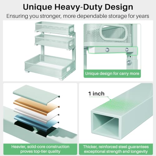 Image of Under Sink Organizer, 1-Pack 3-Tier Height Adjustable Thickened Metal Pull out Cabinet Organizer Shelf, Slide out Storage Drawer Rack for Bathroom Kitchen Pantry Home Organization, LightBlue