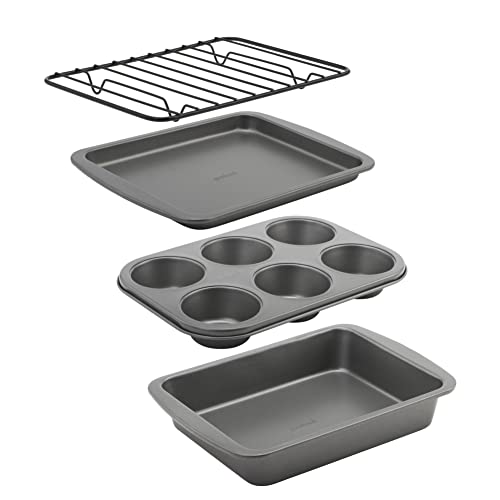 Comparison: Best Countertop Oven For Baking Cakes 8 GoodCook 4-Piece Nonstick Steel Toaster Oven Set with Sheet Pan, Rack, Cake Pan, and Muffin Pan, Gray, 4-Piece Set Distributes Heat Evenly, Nonstick Coating, Dishwasher-Safe