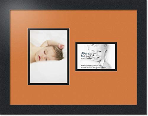 ArtToFrames Collage Photo Frame Double Mat with 1-3.5x5, 5x7 Openings with Satin Black Frame and Octoberfest mat.