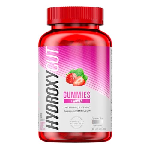 Hydroxycut Gummies +Women, Strawberry - 99% Caffeine Free - Supports Hair, Skin & Nails - Metabolize Carbs, Proteins & Fats
