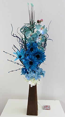Link Products: Wood Vases With Artificial Flowers & Grasses & LED Lights (Bright Silver, 85 cm)