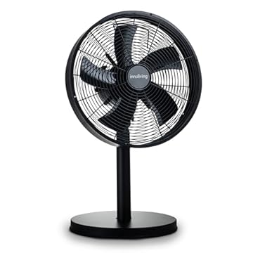 Innoliving Ventilatore Metallo INN-530B/529B, Tavolo o Piantana, Diametro 35-45 cm, 3 Velocità, Modalità Oscillazione, Struttura Robusta Metallo Nero, Inclinazione Regolabile 35-50W (Da Tavolo)