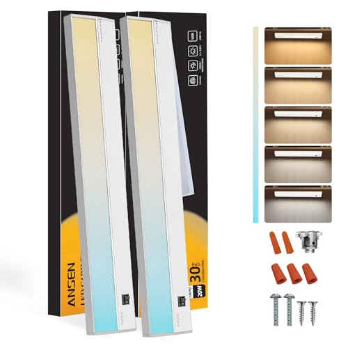 Image of Ansen 2Packs of Under Cabinet Lighting Hardwired, 30in 20W 1150LM Dimmable Led Light for Kitchen /Closet, CRI 92+, R9 90+, 5 Color Temperature, 2700K-5000K(Warm White, Cool White, Daylight)