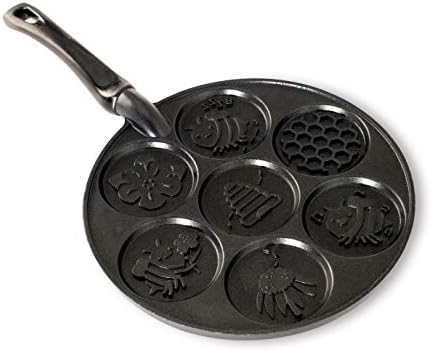 Nordic Ware Honeybee Pancake Pan, Cast-Aluminium Pancake Frying Pan, Pancake Pan for 7 Pancakes, Mini Pancake Maker - Black