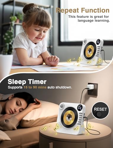 Image of CD Player with HiFi Dual Speaker Bluetooth RX /TX /USB /AUX for Home White