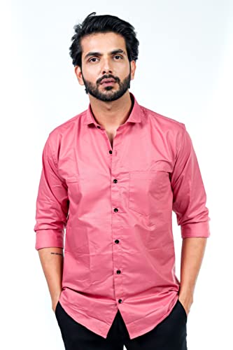 Image of HARPITA Men's Solid Regular Fit Cotton Casual Shirt with Spread Collar & Full Sleeves
