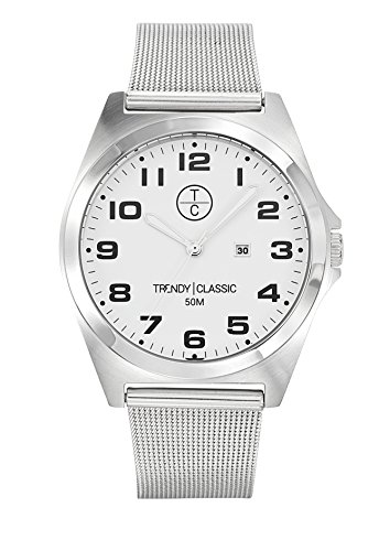 Montre homme quartz avec cadran blanc pour rester élégant au bureau en bracelet acier gris