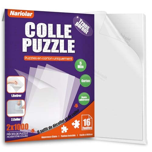 Nariolar Ultra-Adhérent Transparent Colle Puzzle pour 2x1000 Pièces de Puzzle,16 Feuilles de Conservation Facile en Quelques Minutes