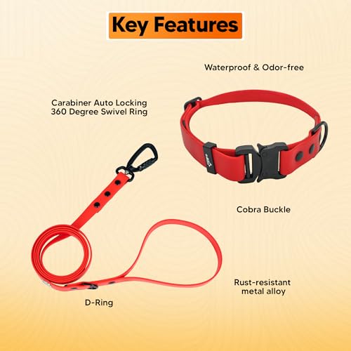 Image of Adil'S Waterproof Leash and Collar Combo Set - Adjustable & Breathable Biothane Collar with Leash Suitable for Medium & Large Size Dogs (Lease 5Ft),RED, M