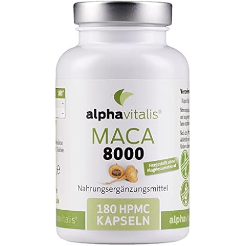 Alphavitalis Maca 8000 Gold vegan - 180 Kapseln 20:1 Maca Wurzel Extrakt - deutsche Herstellung - laborgeprüft - ohne Magnesiumstearat - hochdosiert - 8000mg Pulver pro Kapsel in Premiumqualität Cover