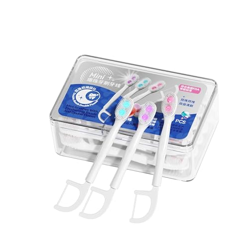 SYOSI 20 Pcs Disposable Toothbrushes 3 Flavors Mixed Pack with Double Cleaning Beads Toothpaste and Clean Floss Picks for Work or Travel (Mint - Ice peach - Jasmine Tea)