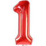 Giant, Red One Balloon for 1st Birthday - 40 Inch | Red One Balloon for First Birthday Decor | Berry...