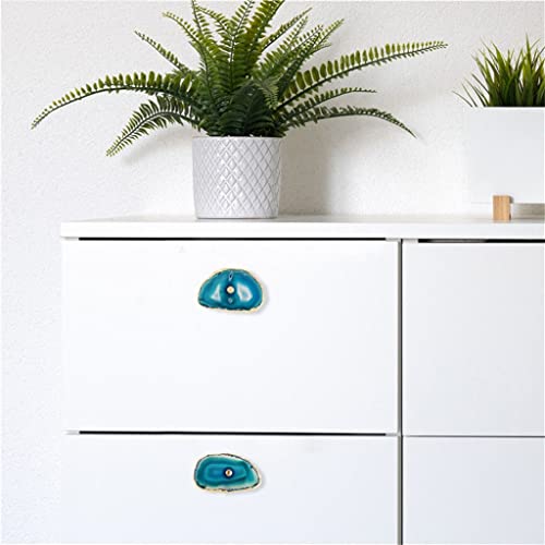 Poignées de commode décorative en agate bleue et dorure de prestige