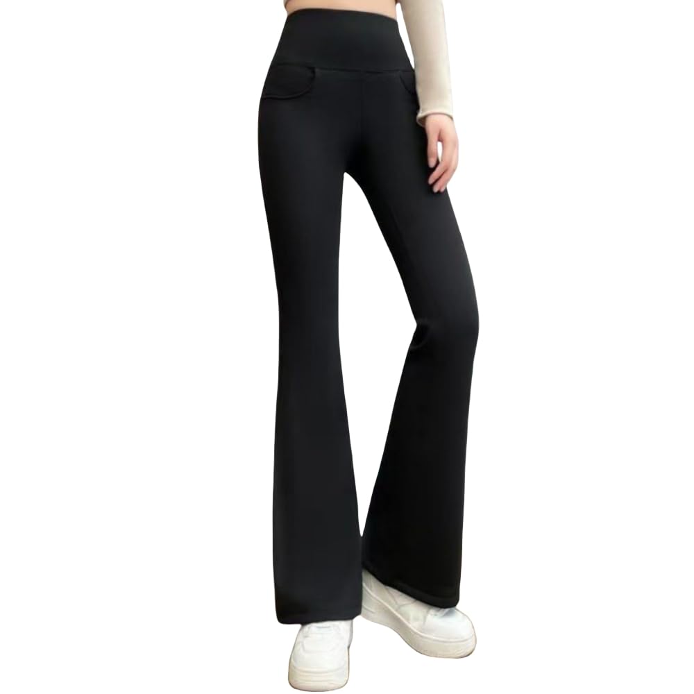 Collant Termici Donna Abbigliamento da Donna Svasato Autunno Autunno E Inverno Lungo Gambing Caldi Senza Piena Anca -Modello di Base-XXL-Nero