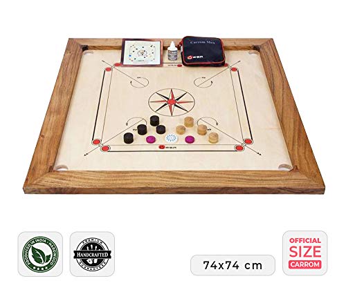 Ubergames Professionelles Carrom Brettspiele 12 kg - Top ECO-Hartholz Qualität - Komplettes Set mit Offiziellen Scheiben und Pulver