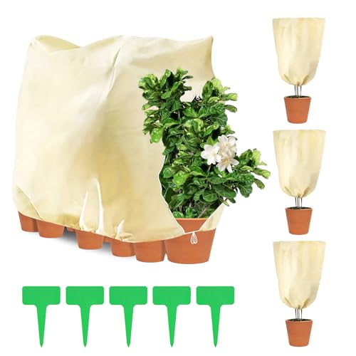 KIMIGO 4 Pieza Funda para Plantas,Plantas Cubierta Protección Invierno con Cordón y Cremallera,5 Etiquetas de Plantas,Cubierta para Plantas Protección para Todo Tipo de Árboles(80x120/120x180 cm)