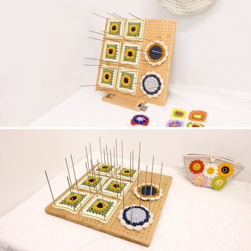 Image of 15 inch Bamboo Crochet Blocking Board with 15 Stainless Steel Pegs - Granny Square Blocking Board
