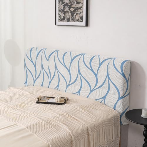 Image of HOMETHREADS Stretchable Velvet Headboard Cover | Soft, Dust-Proof & Wrinkle-Resistant Bed Back Protector | Fits Leather, Wooden & Fabric Bedsides | for 6ft to 6.5ft Beds (White Blue, 178x65Cm)