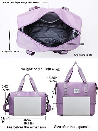 Travel Duffle Bag Expandable Weekender Overnight Bag with Dry and Wet Separated Pocket Sports Bag Gym Tote Bag Shoulder Bag Water Resistant (Blue)