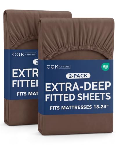 Image of CGK Linens 2 Pack Extra Deep Twin Fitted Sheets - Brown