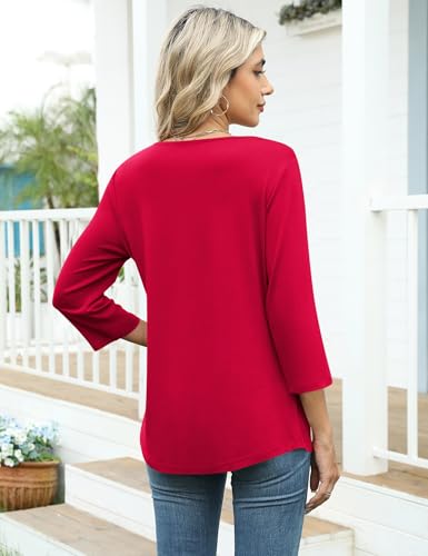 Image of LOMON Womens 3 /4 Length Sleeve T Shirts Asymmetrical Neck Tops Business Blouses for Women Fashion 2026