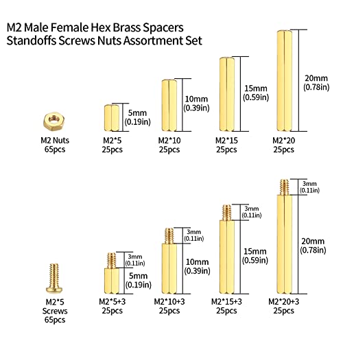 330 Pcs Brass M2 Hex Spacer Standoffs, Screws Nuts Assortment Kit, PCB Circuit Board Motherboard Standoffs