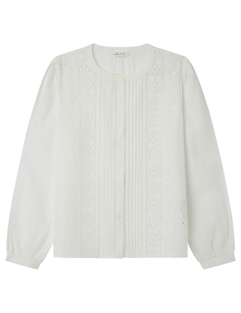 Springfield Women's Embroidered Blouse with Lace Inserted and Ruched On The Shoulder, Multicolor, 42