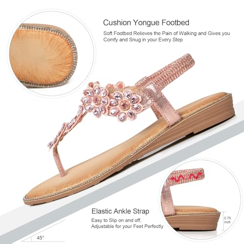 Image of iCKER Women Sandals Rhinestone Dressy Casual Summer flat flip flops Comfortable Sandals