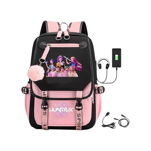 Generisch Rucksack für Schule & Reisen Schultaschen K Pop Hunters Anime-Filmcharakter-Prints Huntrix Wasserdichte Tragbare Schultasche Rucksack für Anime Jungen Mädchen Fans