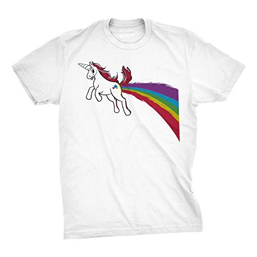 Crazy Dog T-Shirts Unicorn Farting a Rainbow T-Shirt - Origin of a Rainbow Shirt - White L