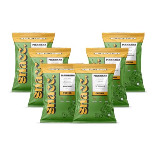 Image of SNACC Pudina Makhana | Mint Flavored Fox Nuts | Protein-Rich Healthy Snack | Zero Sugar & Trans Fat Free | Gluten Free | 18g Pocket Packs (Pack of 6)