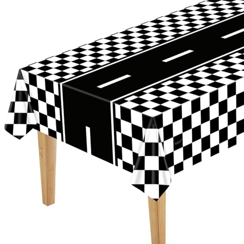 Piokio 2 Pack Checkered Tablecloths, Race Car Disposable Table Cover 55x108