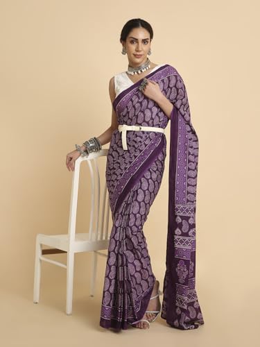 Image of RATAN Women's Ready to Wear Cotton Saree One Minute Pre Pleated & Pre Stitched | Easy Drape Saree with Elastic Waist | Quick Wear Saree with Unstitched Blouse Piece