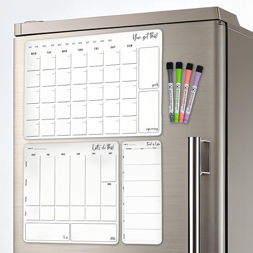 Magnetic Dry Erase Calendar for Fridge – 3 Pack Monthly Whiteboar...