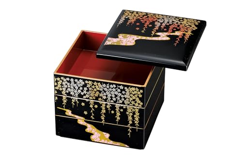中谷兄弟商会『山中漆器』6.5角DX三段重 しだれ桜 37-4610