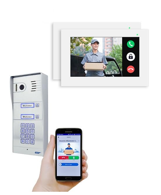 GBF PL963PM2U-POE IP Door Station/Smart Intercom for 2 Unit Apartment Building with (2) MR920 WiFi/PoE Indoor Monitors