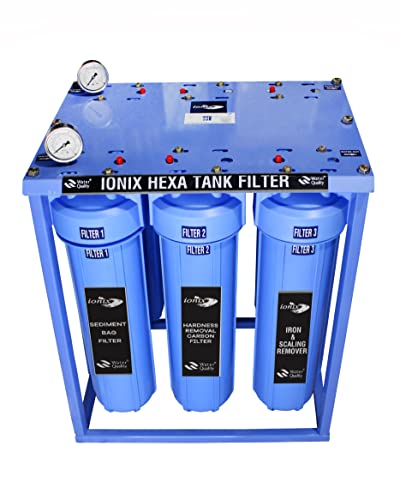 Image of IONIX Hexa Tank filter with 6 German Filter housings, 10000 Liters per day filteration capacity, For sediment, Hardness & salt filteration, 1 Set, Blue
