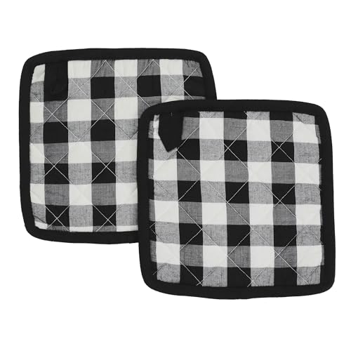 VHC-Brands-Cotton-Pot-Holder-Set-of-2-Heat-Resistant-Kitchen-Potholders-Annie-Buffalo-Check-Collection-Square-8×8-Country-Black-White-Checkered VHC Brands Cotton Pot Holder Set of 2 Heat Resistant Kitchen Potholders Annie Buffalo Check Collection Square 8×8 Country Black White Checkered