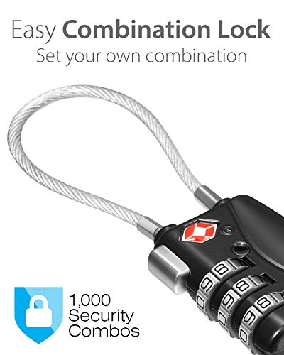 Image of Fosmon TSA Approved Cable Luggage Locks, 3 Digit Combination, 2 Pack Black | Push Release Button, 3 Digit Combination, Long Wire Shackle Padlock, Gun Case Suitcase Travel, Backpack Zipper Gym Locker
