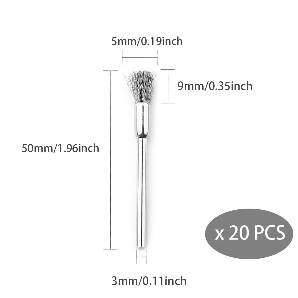 20 PCS Steel Brush Set 3*5mm Mini Polishing Steel Wire Brush Pen Type Stainless Steel Wire Wheel Drill Wire Brushes for Rotary Tool Cleaning Grinding Polishing - Image 2