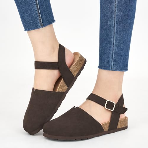 Image of Ecetana Womens Sandals Dressy Summer Closed Toe Flats Comfortable Cork Footbed Casual Walking Shoes