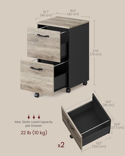 Image of VASAGLE 2-Drawer File Cabinet, Small Rolling Filing Cabinet for Home Office, Printer Stand, for A4, Letter-Size Documents, 15.7 x 16.5 x 27.6 Inches, Heather Greige and Ink Black UOFC040B02
