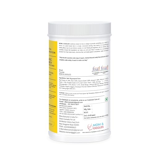 Image of MOM & GIGGLES Plant Based Protein Powder For Kids | Vegan Protein Powder| Pea Protein Powder (MangoFlavour) Pack of 1-150 gm